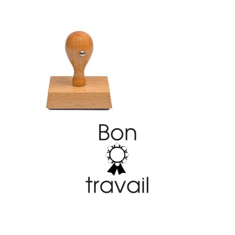 Tampon enseignant bon travail avec médaille n°2 en bois — vue 1