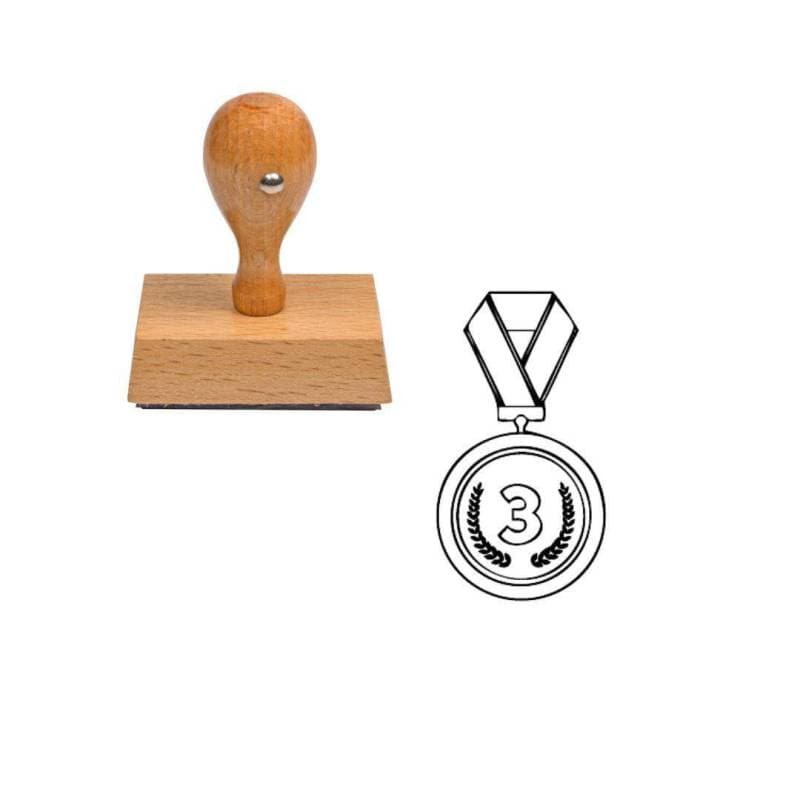 Tampon sport médaille bronze en bois — vue 1