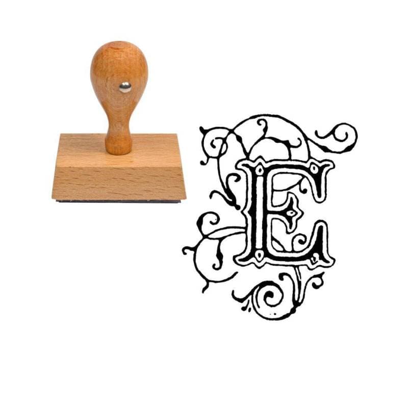 Tampon alphabet E en bois — vue 1