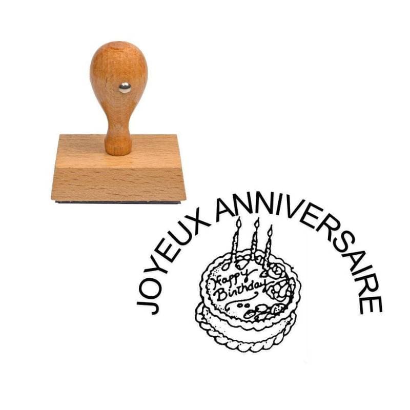 Tampon anniversaire écriture joyeux anniversaire en bois