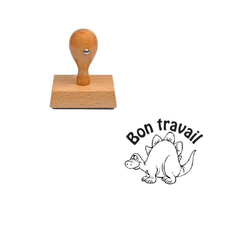Tampon enseignant bon travail dinosaure en bois n°82 — vue 1