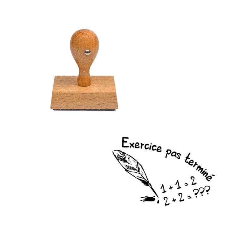 Tampon enseignant exercice pas terminé plume en bois n°91 — vue 1