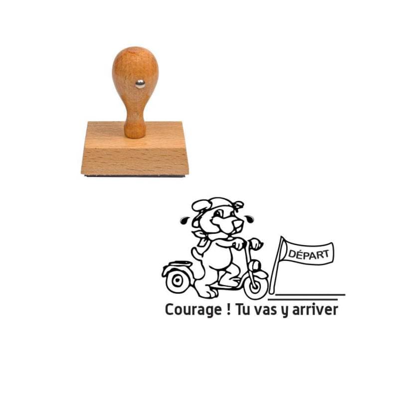 Tampon enseignant courage tu vas y arriver vélo en bois n°111 — vue 1