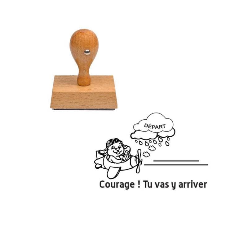 Tampon enseignant courage tu vas y arriver avion en bois n°115 — vue 1