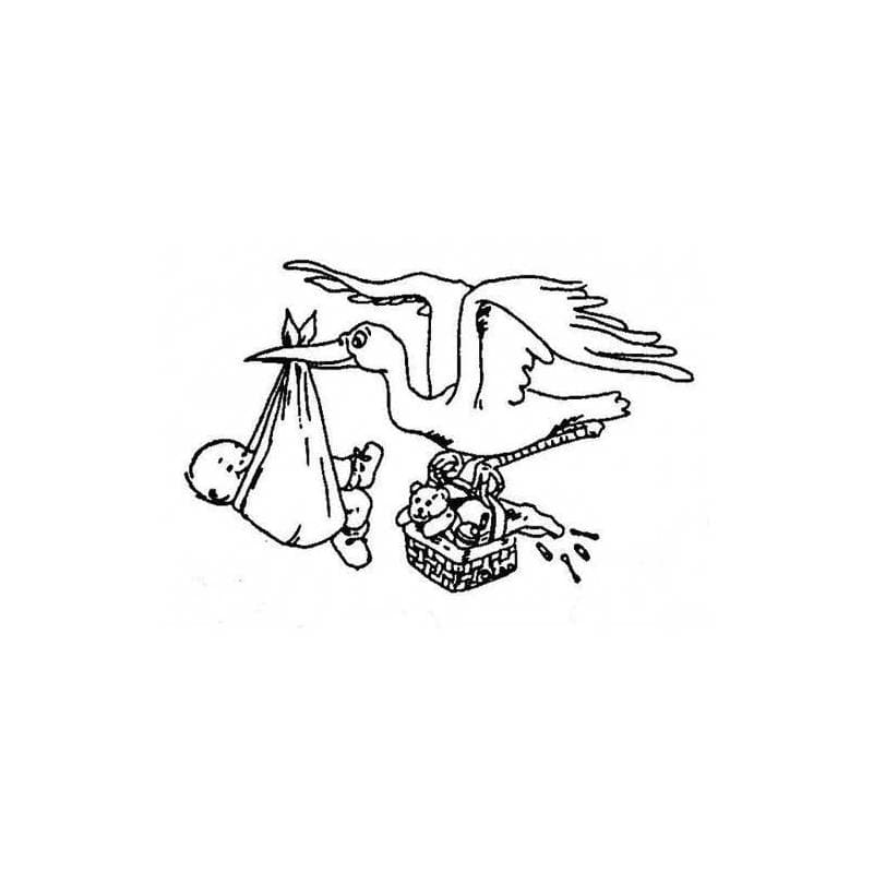 Tampon Naissance cigogne qui porte un bébé — vue 1
