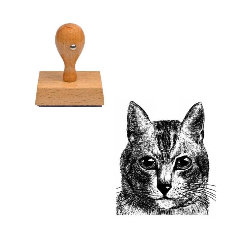 Tampon gravure ancienne chat — vue 1