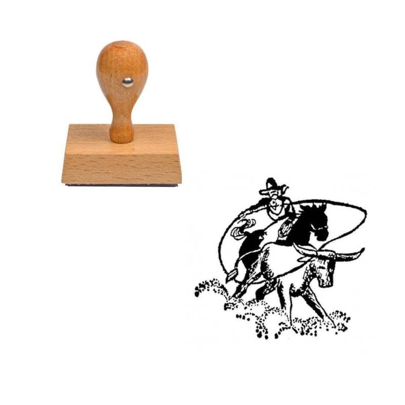 Tampon western Cow Boy et lasso en bois — vue 1