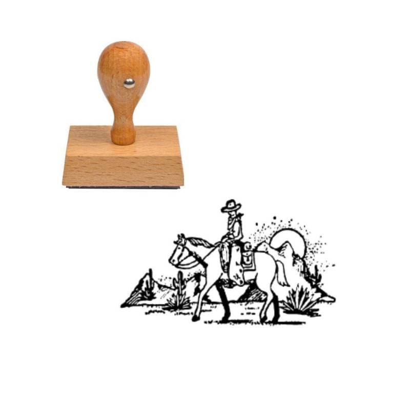 Tampon western Cow-boy sur son cheval en bois — vue 1