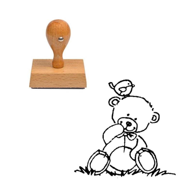 Tampon nounours et oiseau en bois — vue 1