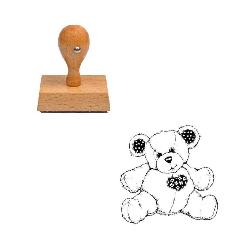 Tampon nounours en peluche n°2 en bois — vue 1