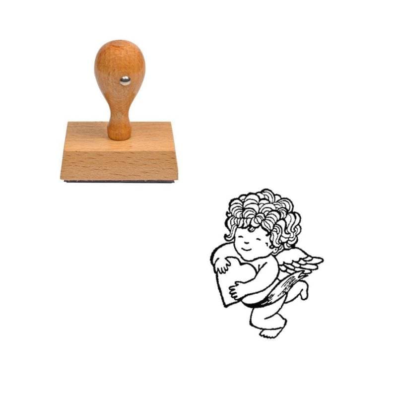 Tampon ange avec un petit cœur en bois — vue 1