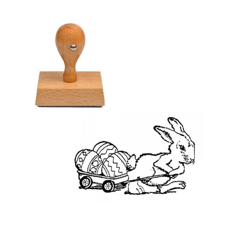 Tampon Pâques Lapin qui tire ses œufs — vue 1