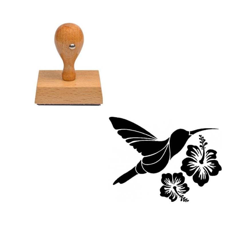 Tampon animaux Colibri avec fleurs en bois — vue 1