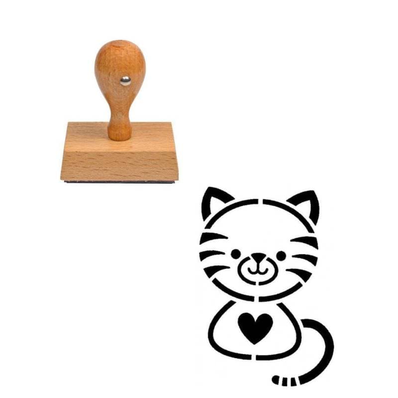 Tampon animaux Chat cœur en bois — vue 1