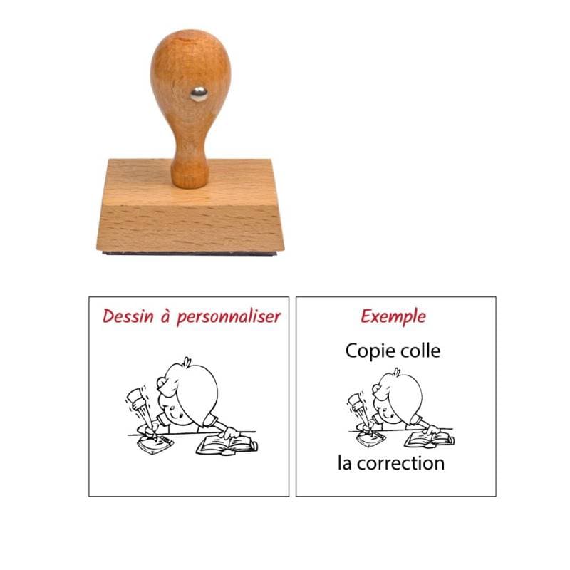 Tampon enseignant bon travail avec élève en bois à personnaliser n°61 — vue 1