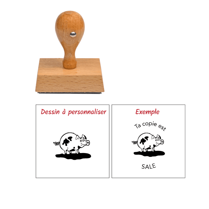 Tampon enseignant manque de soin cochon en bois à personnaliser n°88 — vue 1