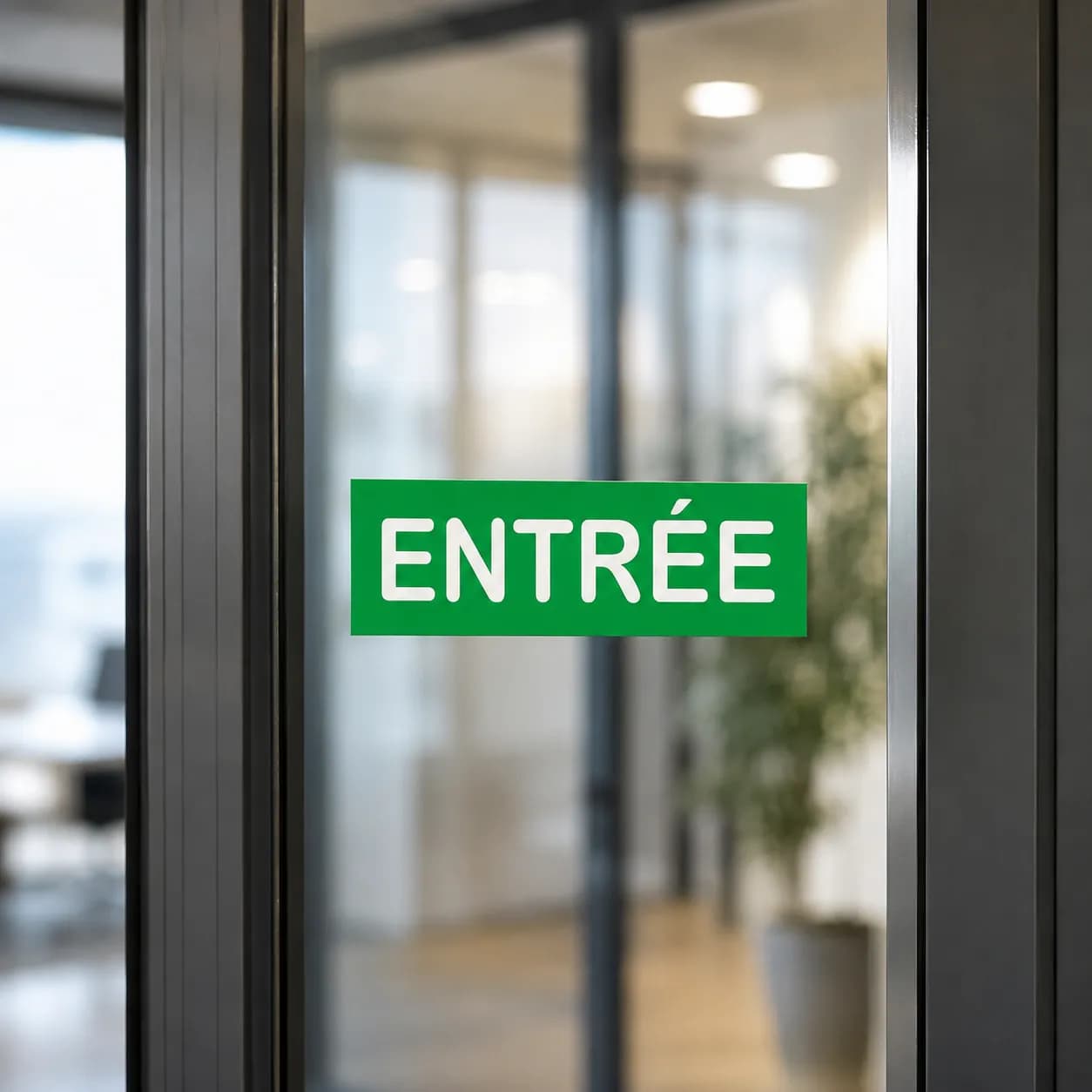 Plaque signalétique ENTRÉE sur porte vitrée