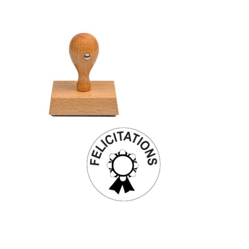 Tampon enseignant Félicitations médaille n°6 en bois — vue 1