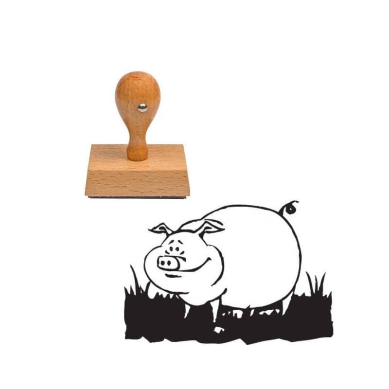 Tampon animaux cochon dans l'herbe en bois — vue 1