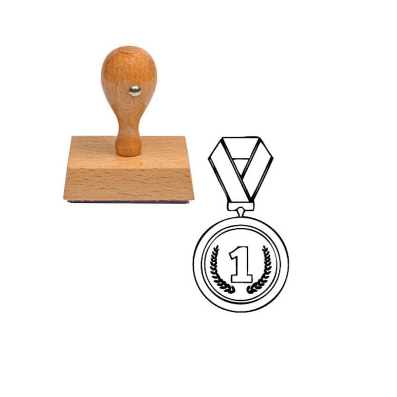 Tampon sport médaille or en bois — vue 1