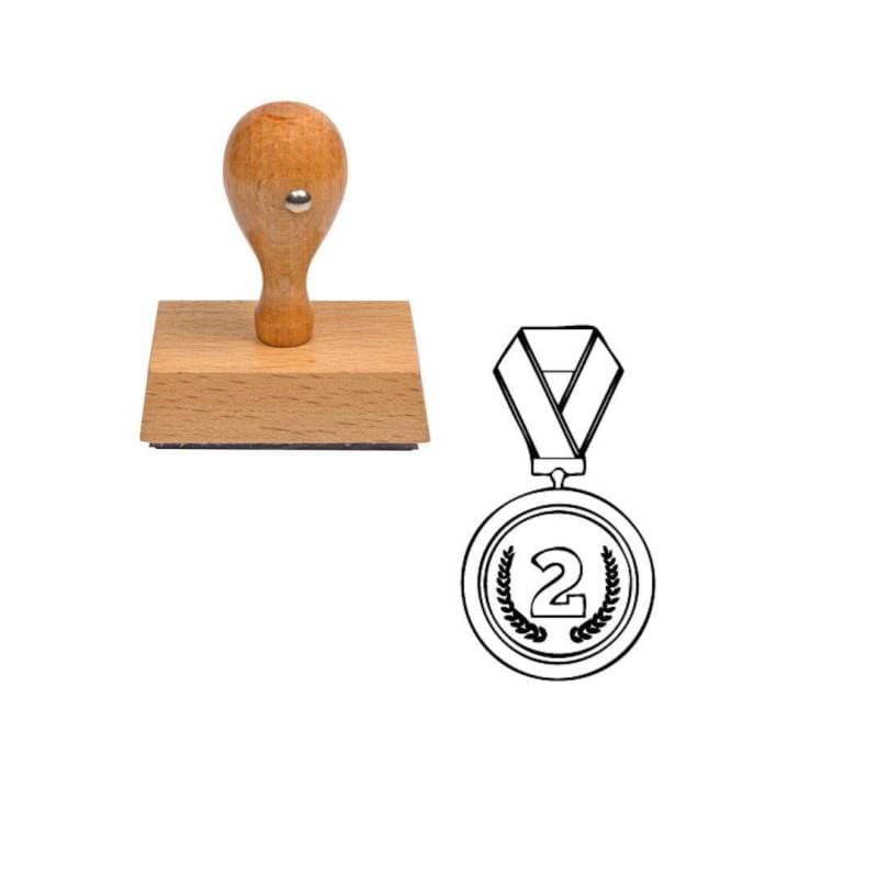 Tampon sport médaille argent en bois — vue 1