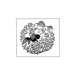 Tampon ex-libris en bois japonais poisson fleur — vue 2