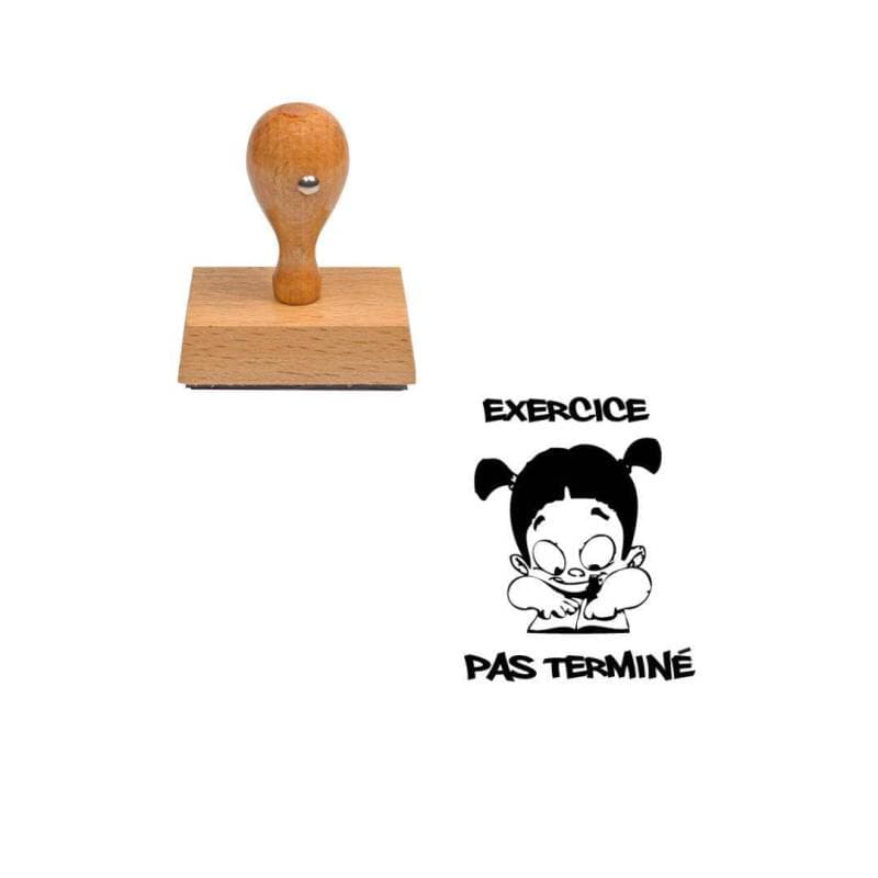 Tampon enseignant exercice pas terminé élève en bois n°90 — vue 1