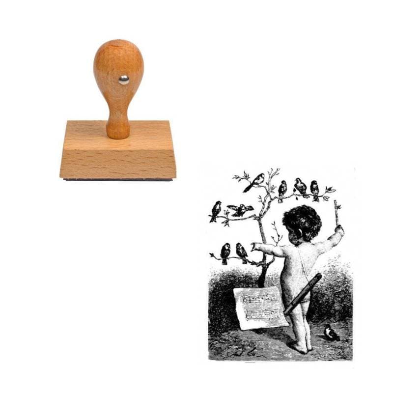 Tampon gravure ancienne enfant de l'oiseau — vue 1