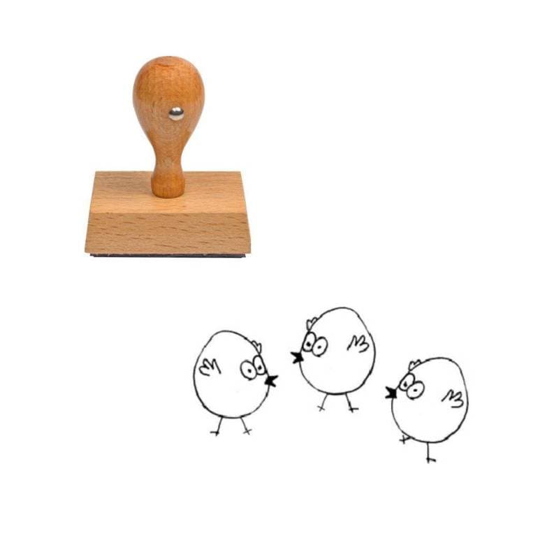 Tampon animaux 3 poussins en bois — vue 1