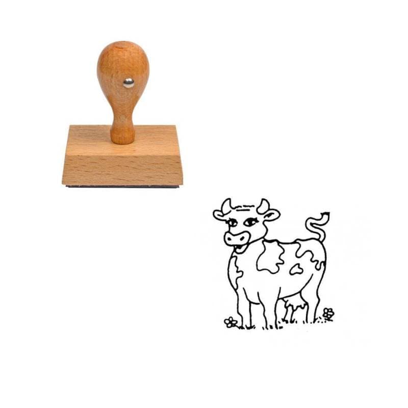 Tampon animaux Vache qui fait la belle en bois — vue 1