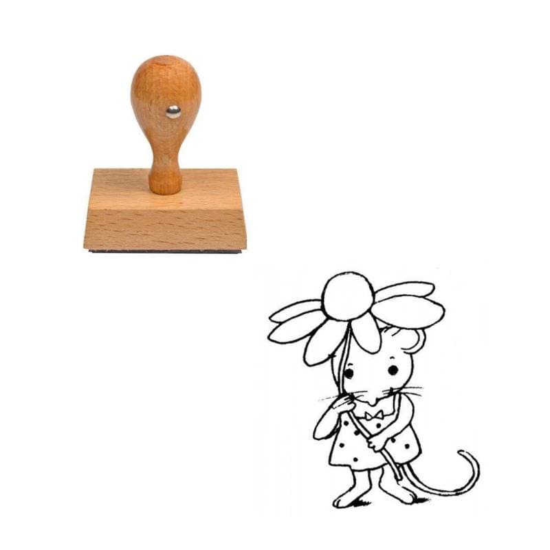 Tampon animaux Souris et fleur en bois — vue 1