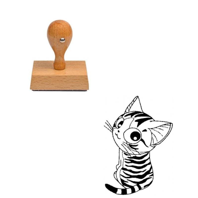 Tampon animaux Chaton tigré en bois — vue 1