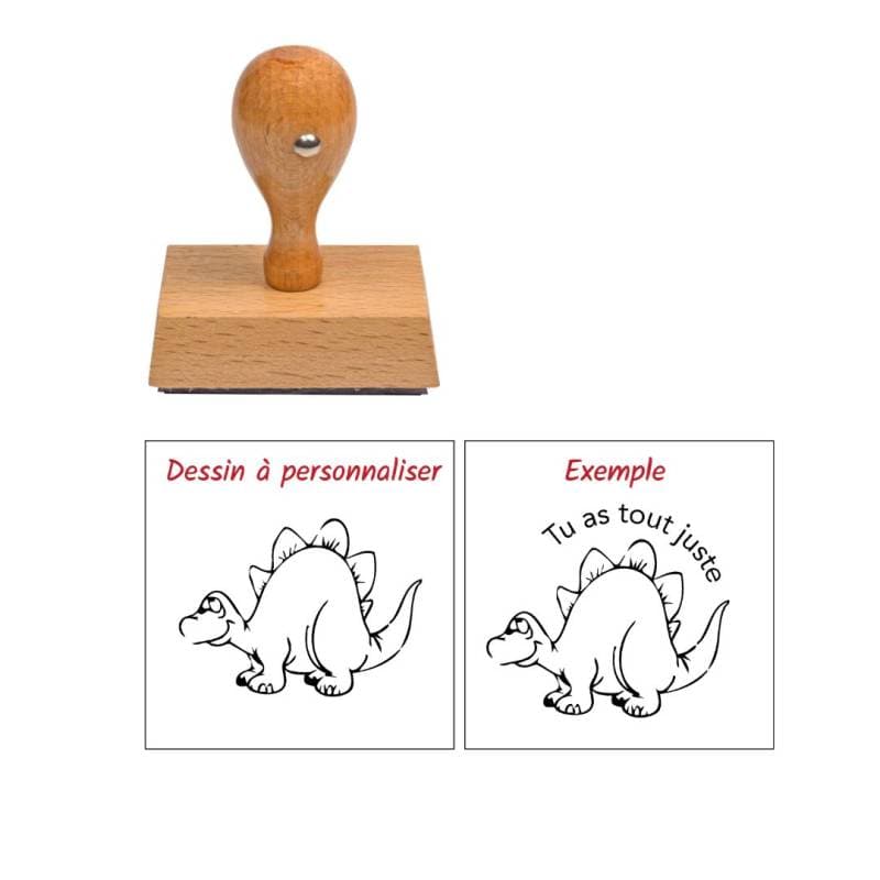 Tampon enseignant bon travail dinosaure en bois à personnaliser n°82